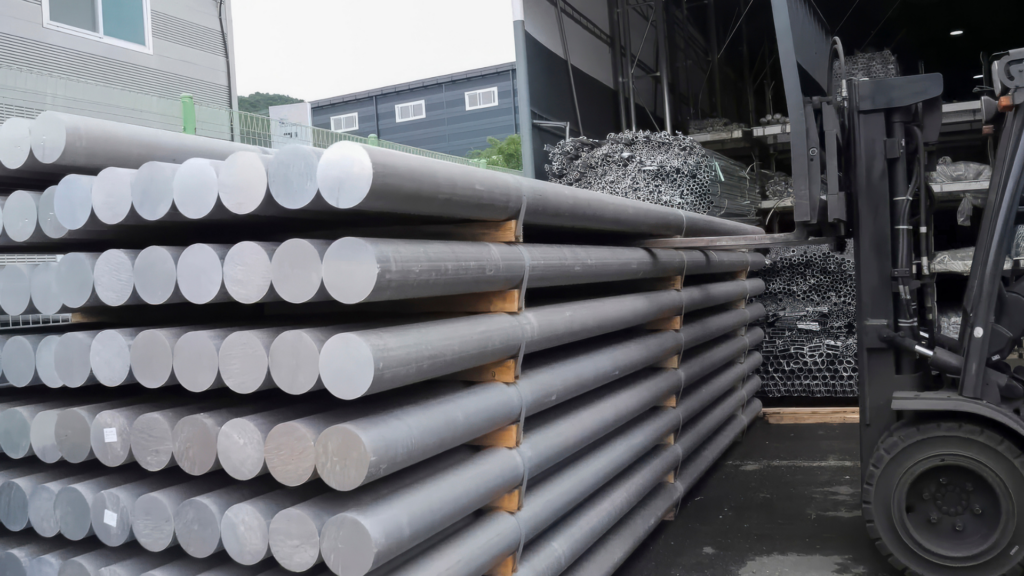 Aluminum bars stored for aerospace manufacturing processing