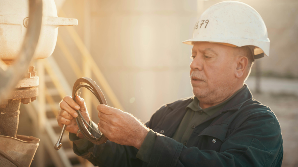 Magnetic particle inspection technician examining industrial component